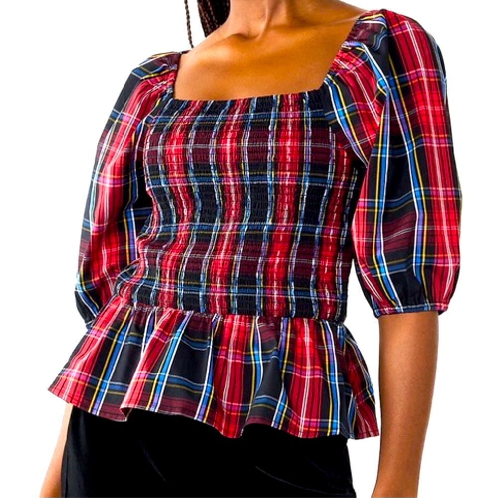 Draper James RSVP Plaid Smocked Women's Top, size Medium